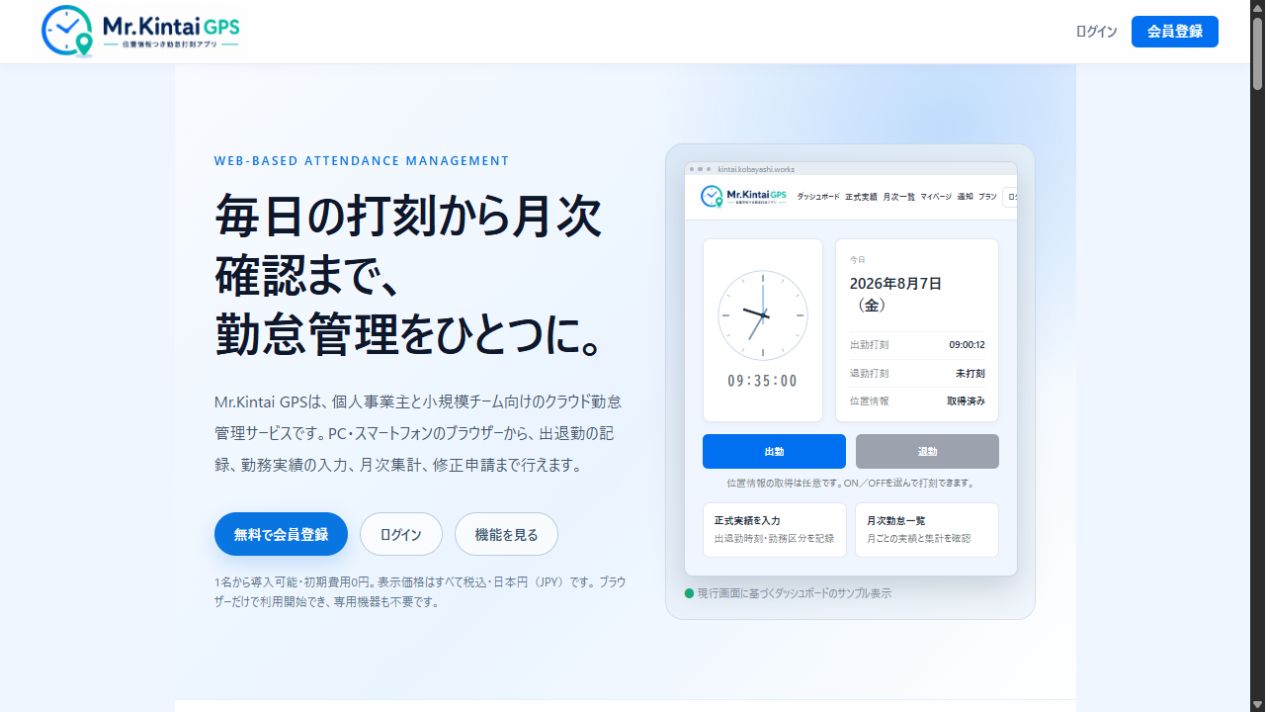 Mr.Kintai GPSの公開画面