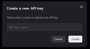 Z.AI create API key dialog