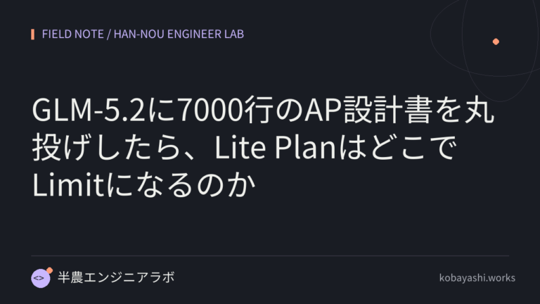 GLM-5.2に7000行のAP設計書を丸投げしたら、Lite PlanはどこでLimitになるのか
