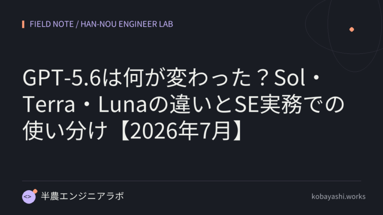 GPT-5.6は何が変わった？Sol・Terra・Lunaの違いとSE実務での使い分け【2026年7月】